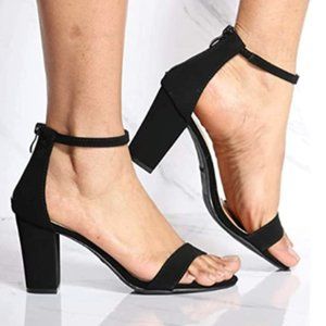 Black Ankle Strap High Heel Casual Summer Sandals